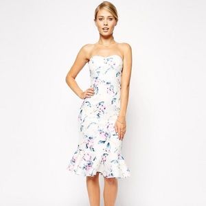 ASOS Floral Midi Pep Hem Bandeau Dress